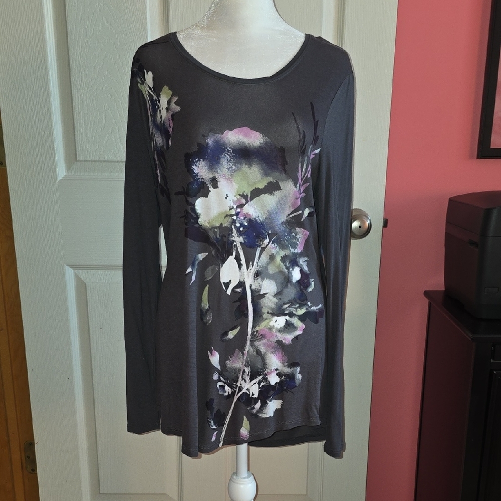 Simply Vera Vera Wang Dark Gray Floral Tunic